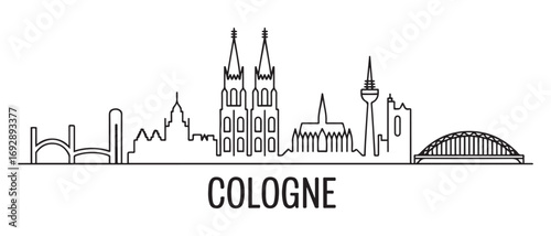 Cologne Line Art skyline horizontal banner. Cologne, Germany. Vector template for your design. with white background