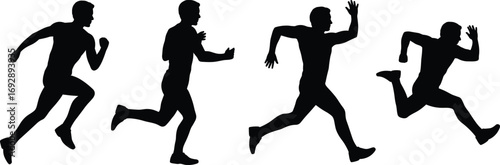 Silhouette of man running, jogging, sprinting, exercising, fitness athlete, sports activity, marathon training, workout illustration, healthy lifestyle concept, vector graphic