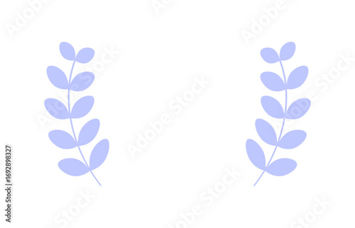 一対の青い葉っぱのシンプルなフレーム - 植物の形の装飾･エンブレム･飾り罫のデザインパーツ素材