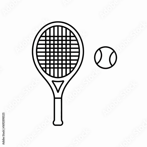 Simple tennis racket and ball outline icon for sports and games design