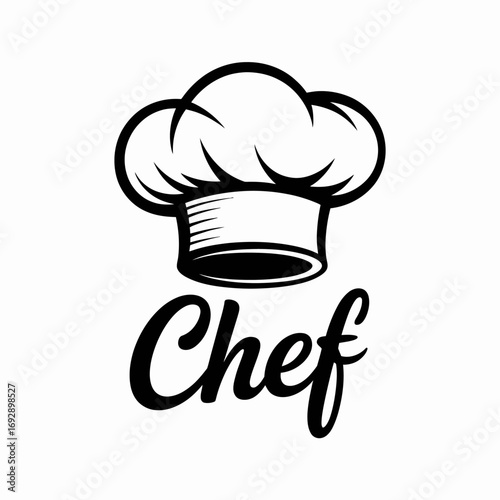 Classic chef hat logo with handwritten "chef" text iconic culinary symbol for restaurants and food businesses