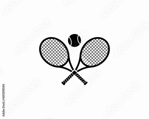 Classic tennis image featuring crossed rackets and a ball ready for action