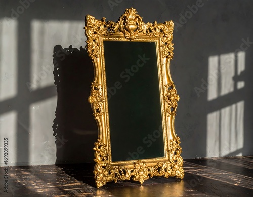 Ornate gold frame, empty dark space