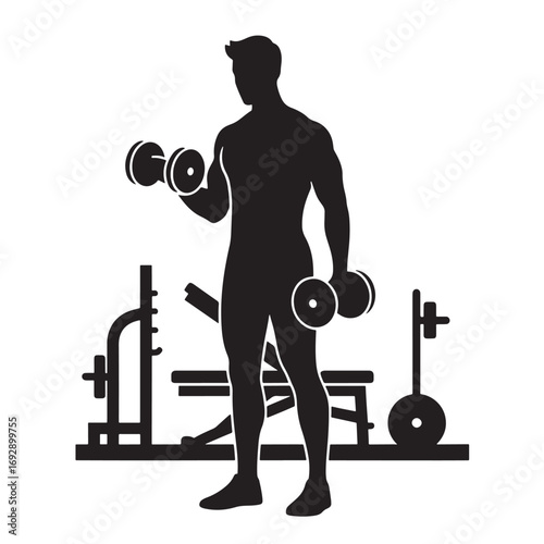 Person lifting dumbbells gym silhouette vector