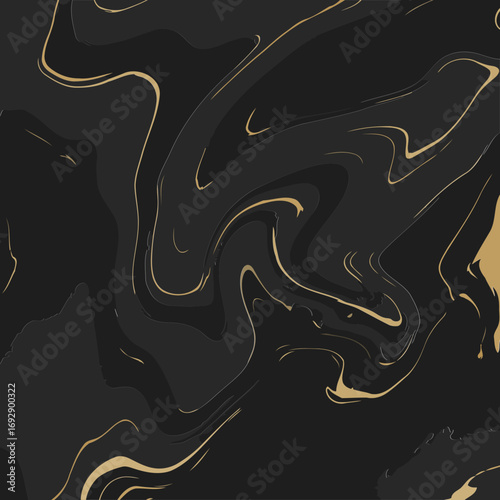Black and gold marble design with flowing patterns. Abstract design with no people or objects.