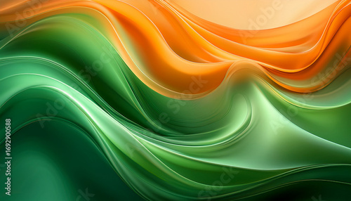 Smooth Abstract Green Background With Flowing Shapes And Hints Of Orange Resembling A Liquid Or Smoke Like Texture With Soft Gradients And Calm Movement