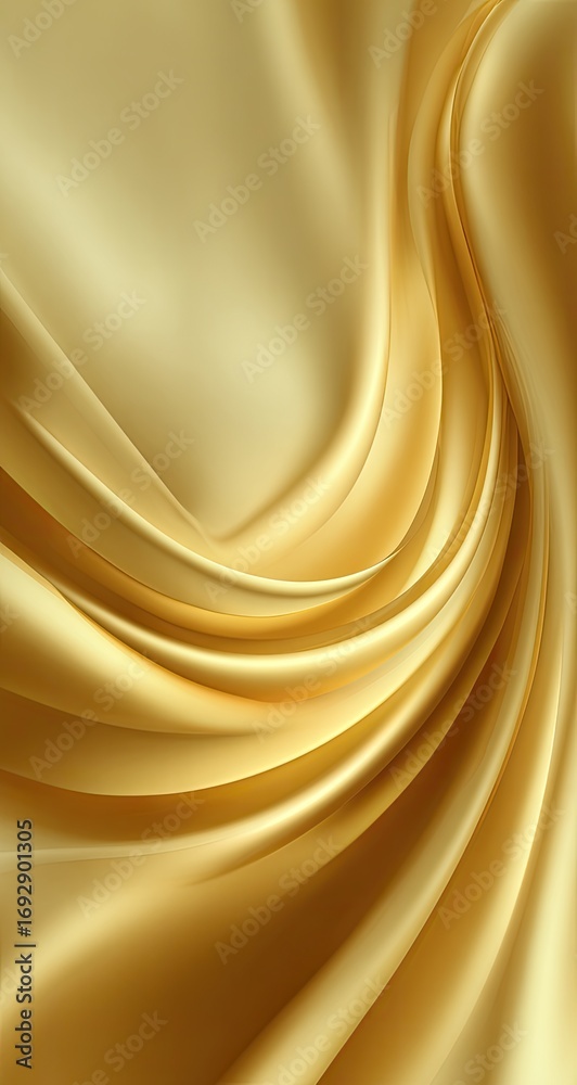 Fototapeta premium Golden silk fabric drapes in flowing curves