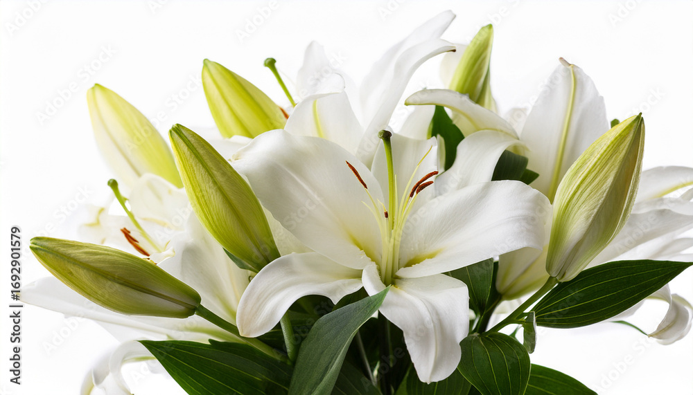 Fototapeta premium Beautiful White Lily Bouquet Isolated On White Background