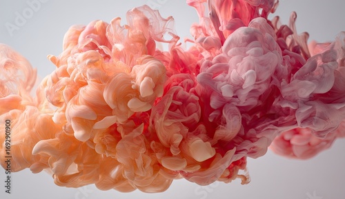 Abstract swirling colors of peach and pink ink