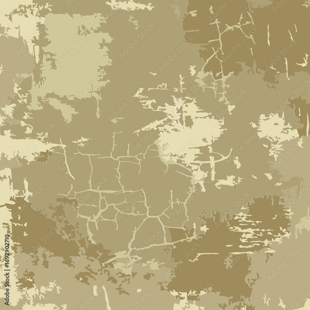 Fototapeta premium Aged, neutral-toned surface with textured cracks and paint splatter. Abstract distressed background displaying a variety of muted shades and patterns for a vintage or distressed aesthetic.