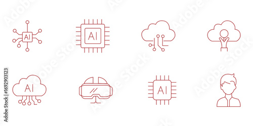 Collection of abstract icons representing artificial intelligence, cloud computing, and virtual reality.