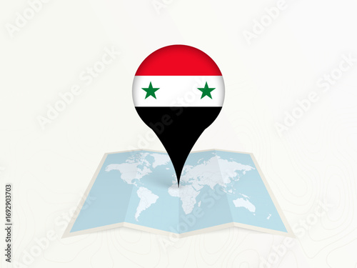 Syria Map Pin with National Flag on Open World Map.