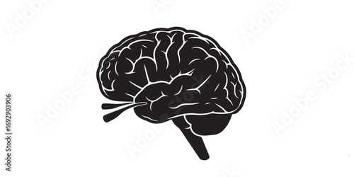 Stylized black silhouette of a human brain on a white background