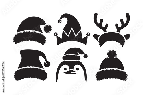 Collection of festive holiday hats and accessories silhouettes