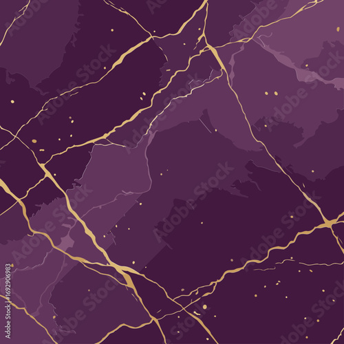 Purple marble background with gold veins and speckles. Abstract pattern with no people or objects.