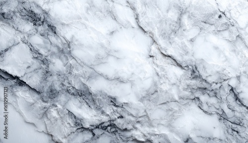 Detailed close-up view of a light gray and white marble surface.  Veined patterns and texture are prominent