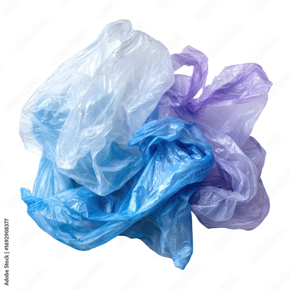 Fototapeta premium Crumpled plastic bags in various colors creating an abstract display in a bright setting