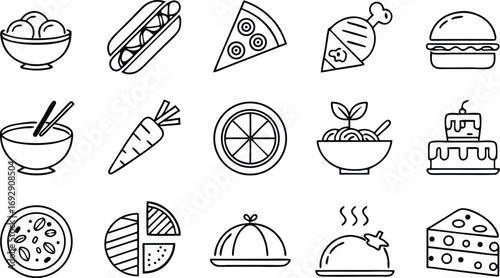 Delicious food icons collection perfect for menus, recipes, and culinary inspiration