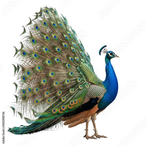 Majestic Peacock Display A Stunning Portrait of Elegance and Beauty on White Background