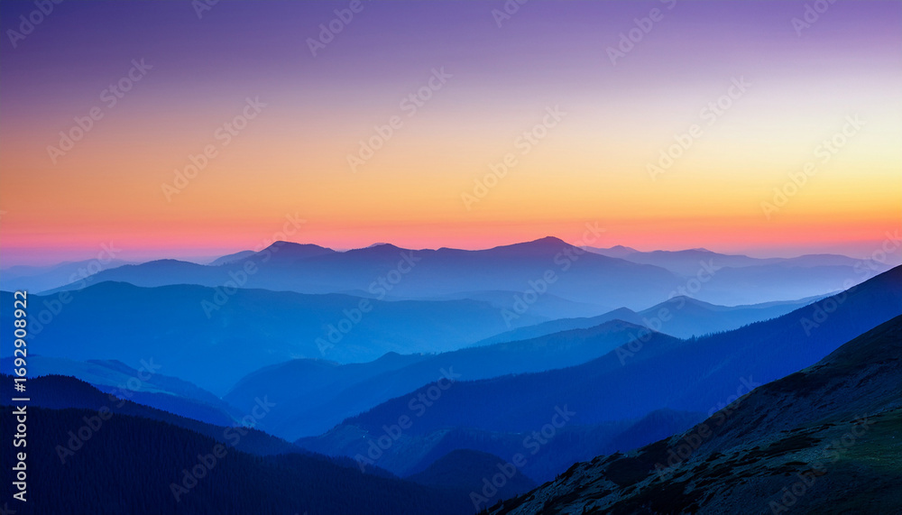 Fototapeta premium Spectral Gradient Of Mountain Ranges At Sunset With Multi Layered Atmospheric Perspective