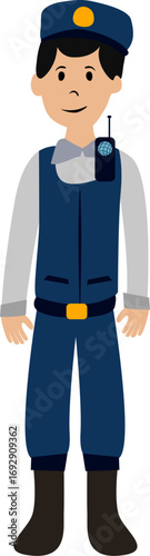Ilustração de um segurança com walkie talkie estilo cartoon