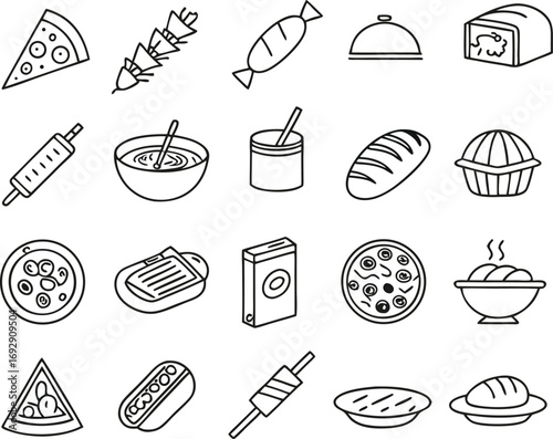 Collection of delicious food icons for menus, recipes, and culinary design projects