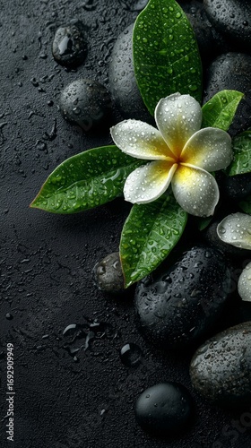 Calmness and Tranquility With Plumeria Flower on Stones in a Serene Setting
