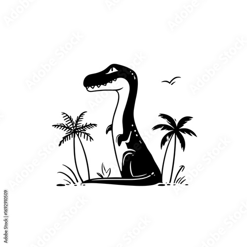 Baryonyx. Baryonyx simple black and white line art vector logo