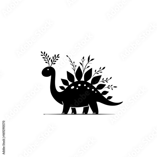 Stegosaurus. Stegosaurus simple black and white line art vector logo