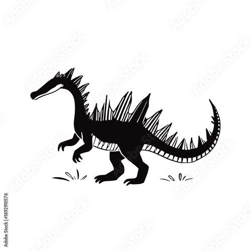 Spinosaurus. Spinosaurus simple black and white line art vector logo