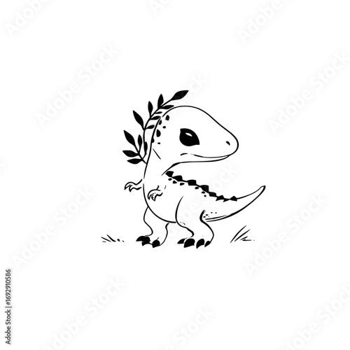 Pachycephalosaurus. Pachycephalosaurus simple black and white line art vector logo