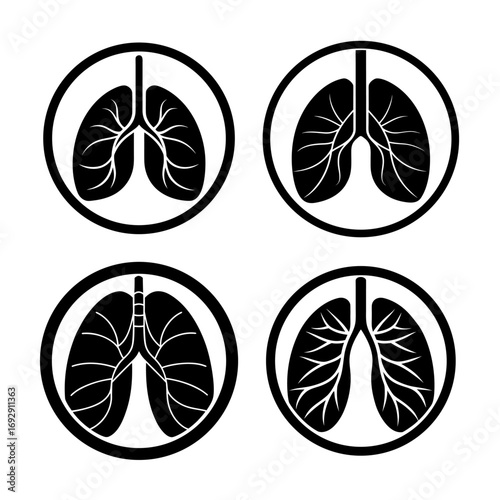 Lungs Icon Vector Illustration Set | Medical, Respiratory, Anatomy, Healthcare Symbols.