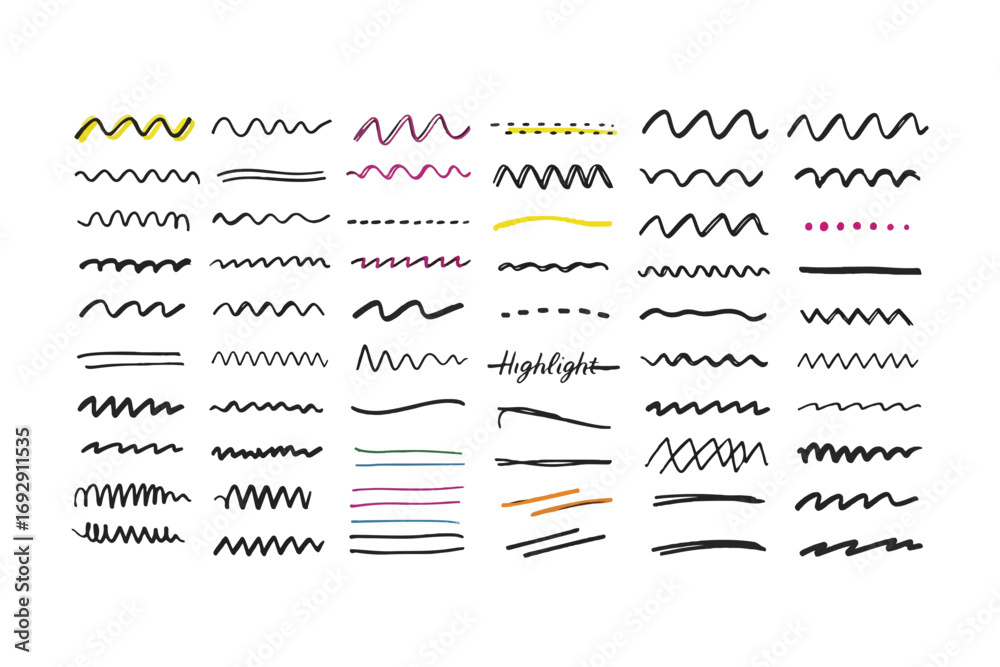 Fototapeta premium Collection of hand drawn wavy lines and scribbles