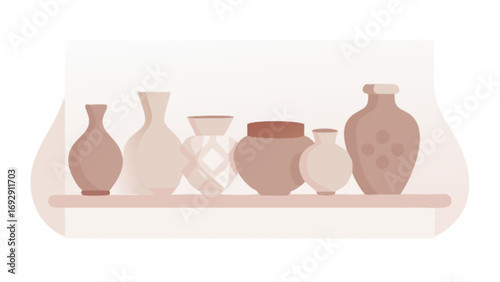Collection of decorative vases pottery on shelf home decor interior design ceramic art still life display
