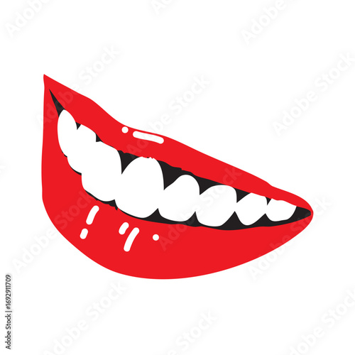 Smiling Red Lips: A vibrant graphic illustration of a wide, alluring smile with bold red lips. conveying joy.