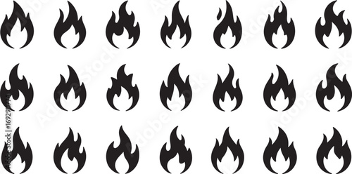 Black flame icons collection fire symbol