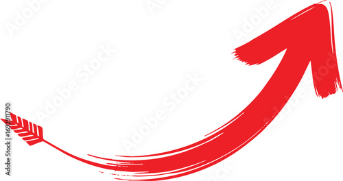 Red brushstroke arrow pointing upward symbolizing growth success and progress