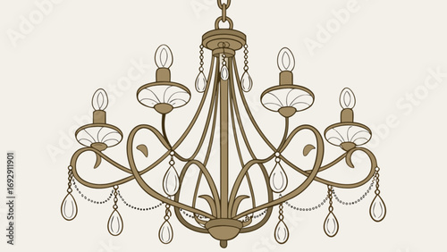 Elegant crystal chandelier lighting fixture interior design home decor illustration vintage style drawing art