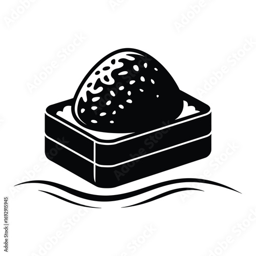 Stylized black and white illustration of a strawberry in a square box