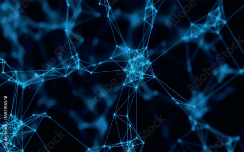 Abstract network of glowing blue lines and nodes, symbolizing a complex interconnected system or digital web against a dark background