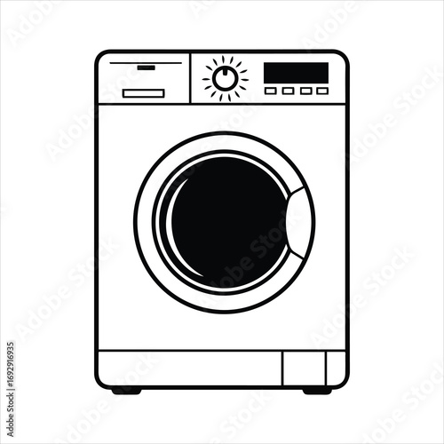 Modern washing machine appliance front view simple line drawing household chore equipment