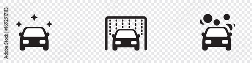 Car wash icons set. Auto car detailer icon. Washing, drying, polishing car parts. Automatic and self-service washing. Vector illustration. EPS 10