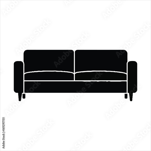 Simple black silhouette of a modern two-seater sofa icon furniture object