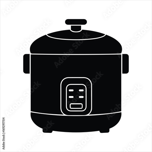 Black silhouette icon of a modern electric rice cooker kitchen appliance with digital display