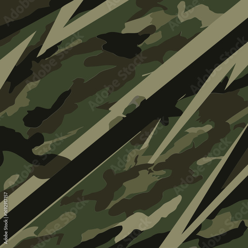 Abstract camouflage pattern with diagonal lines. Dynamic design for apparel or background. Military style digital print. Suitable for advertising or fashion design.