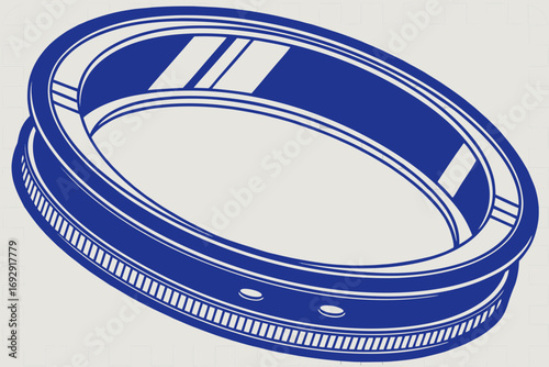 A blue ring with white accents and lines around the bottom edge on a light background in perspective view