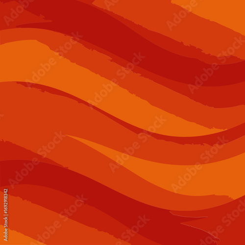 Abstract graphic design with dynamic waves of varying shades of orange-red. Abstract shape design with flowing curves and depth.