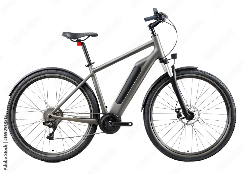 Obraz premium Gray electric bicycle with modern frame and black accents isolated on a transparent background image