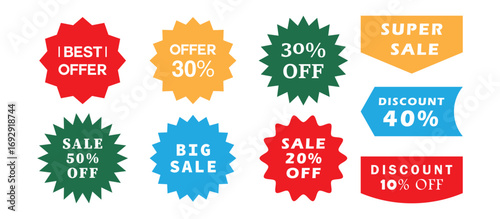 Set of discount and offer label ,sale, stickers and tags banners, sales label collection suitable for design promotion media  vector illustration