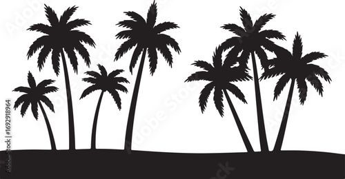 Black silhouette palm trees on white background tropical island